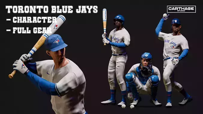 Toronto Blue Jays Character And Essential Baseball Equipments Low-poly 3D model