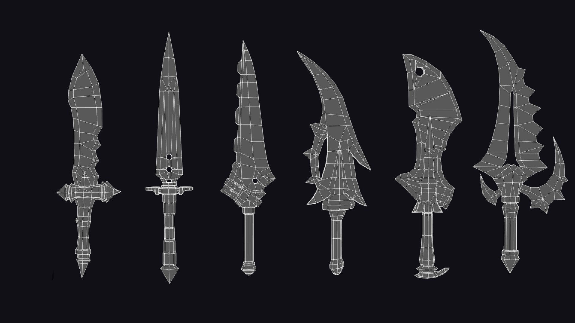 Dual Handed Dagger Edged Weapon Melee Knife Blade Low-poly 3D model_11