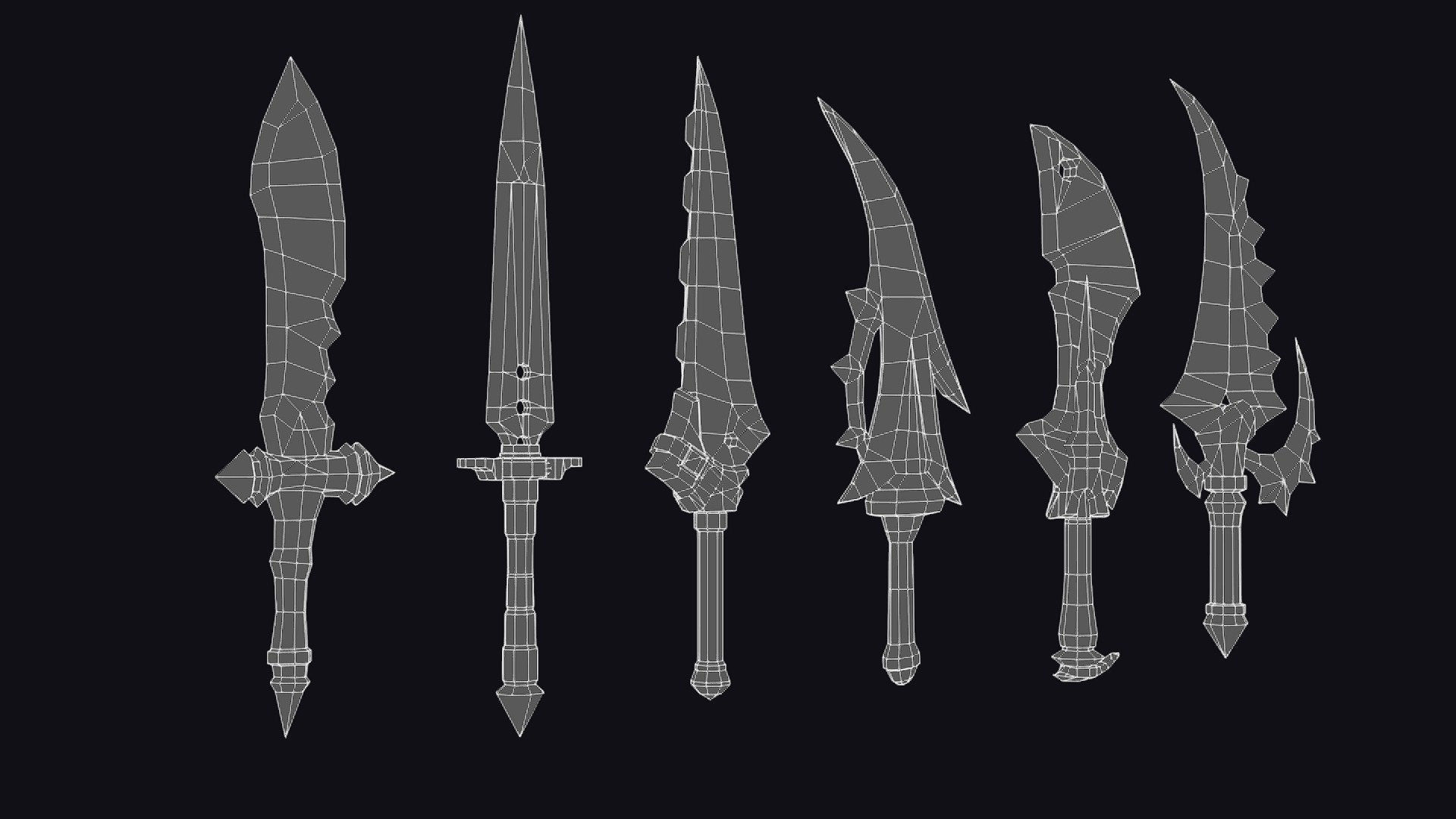 Dual Handed Dagger Edged Weapon Melee Knife Blade Low-poly 3D model_12