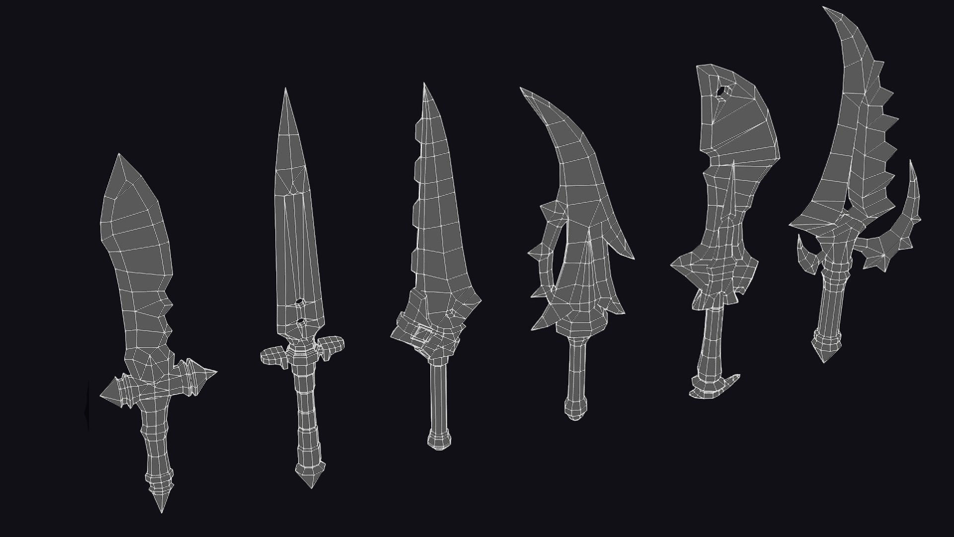 Dual Handed Dagger Edged Weapon Melee Knife Blade Low-poly 3D model_13