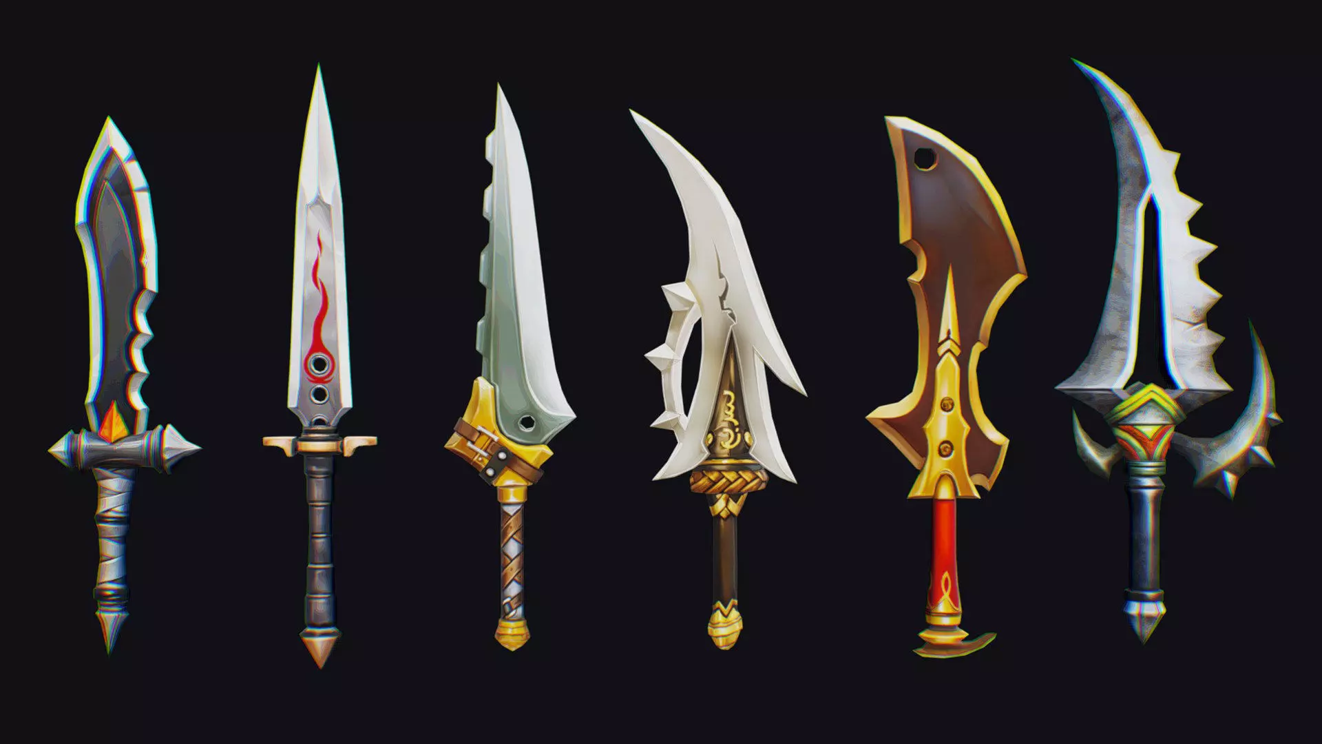 Dual Handed Dagger Edged Weapon Melee Knife Blade Low-poly 3D model_0