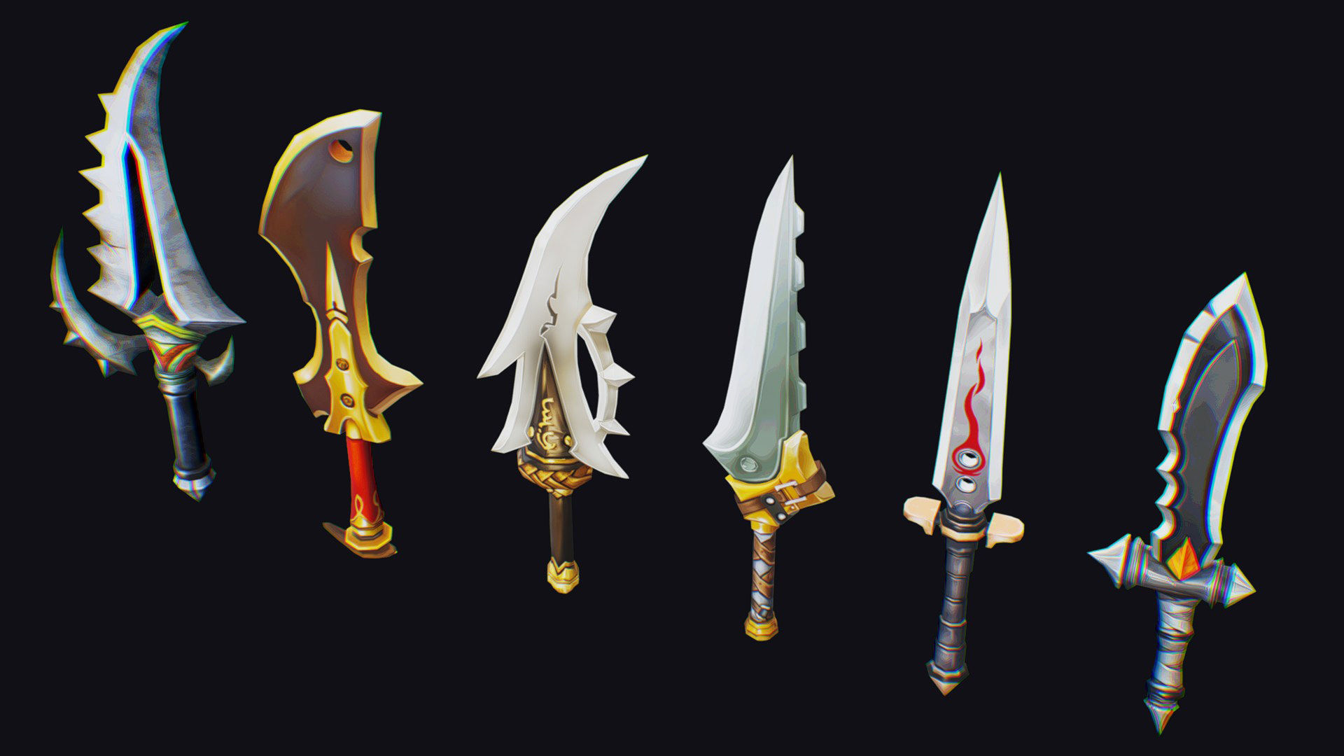 Dual Handed Dagger Edged Weapon Melee Knife Blade Low-poly 3D model_5