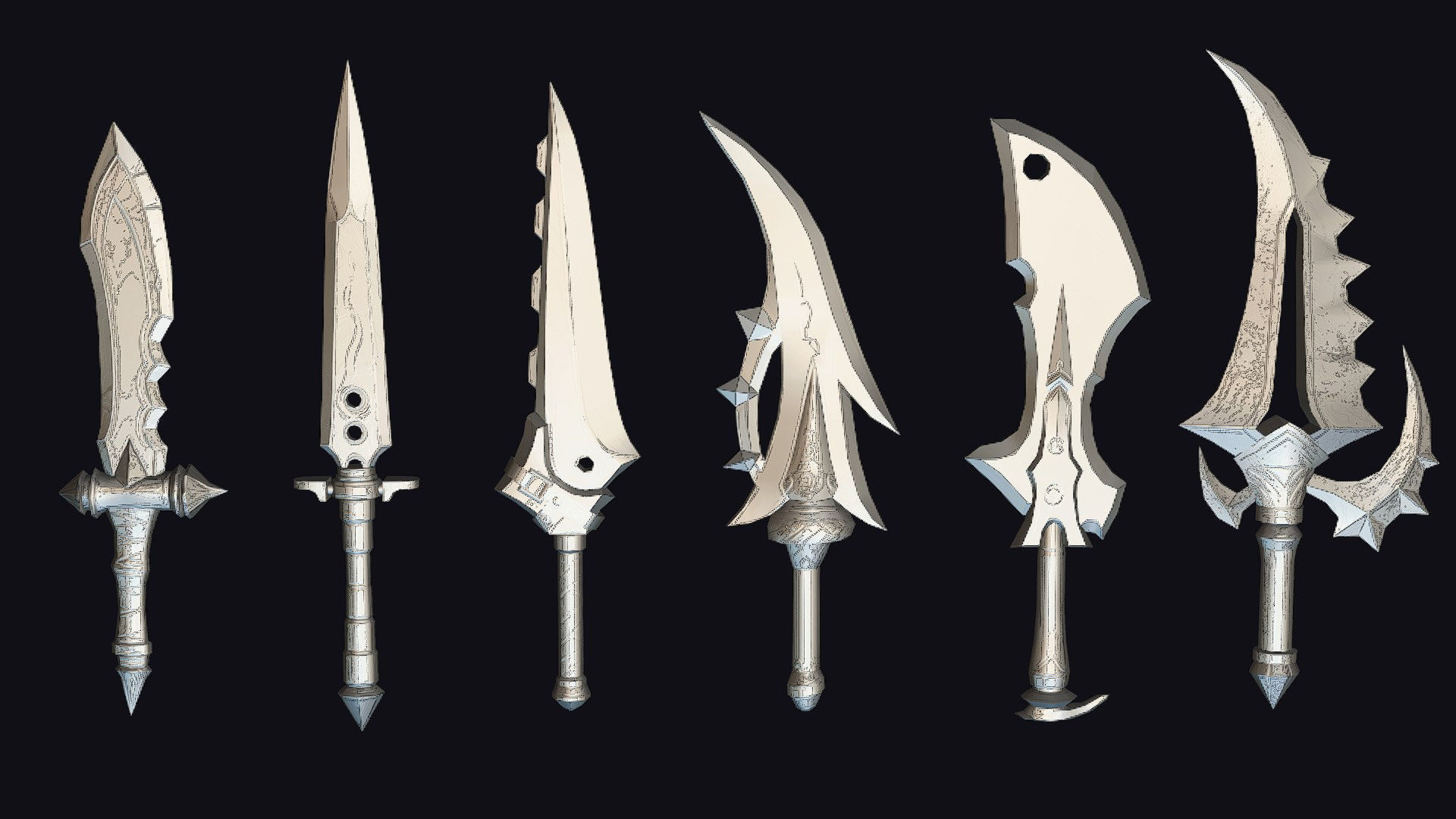 Dual Handed Dagger Edged Weapon Melee Knife Blade Low-poly 3D model_15