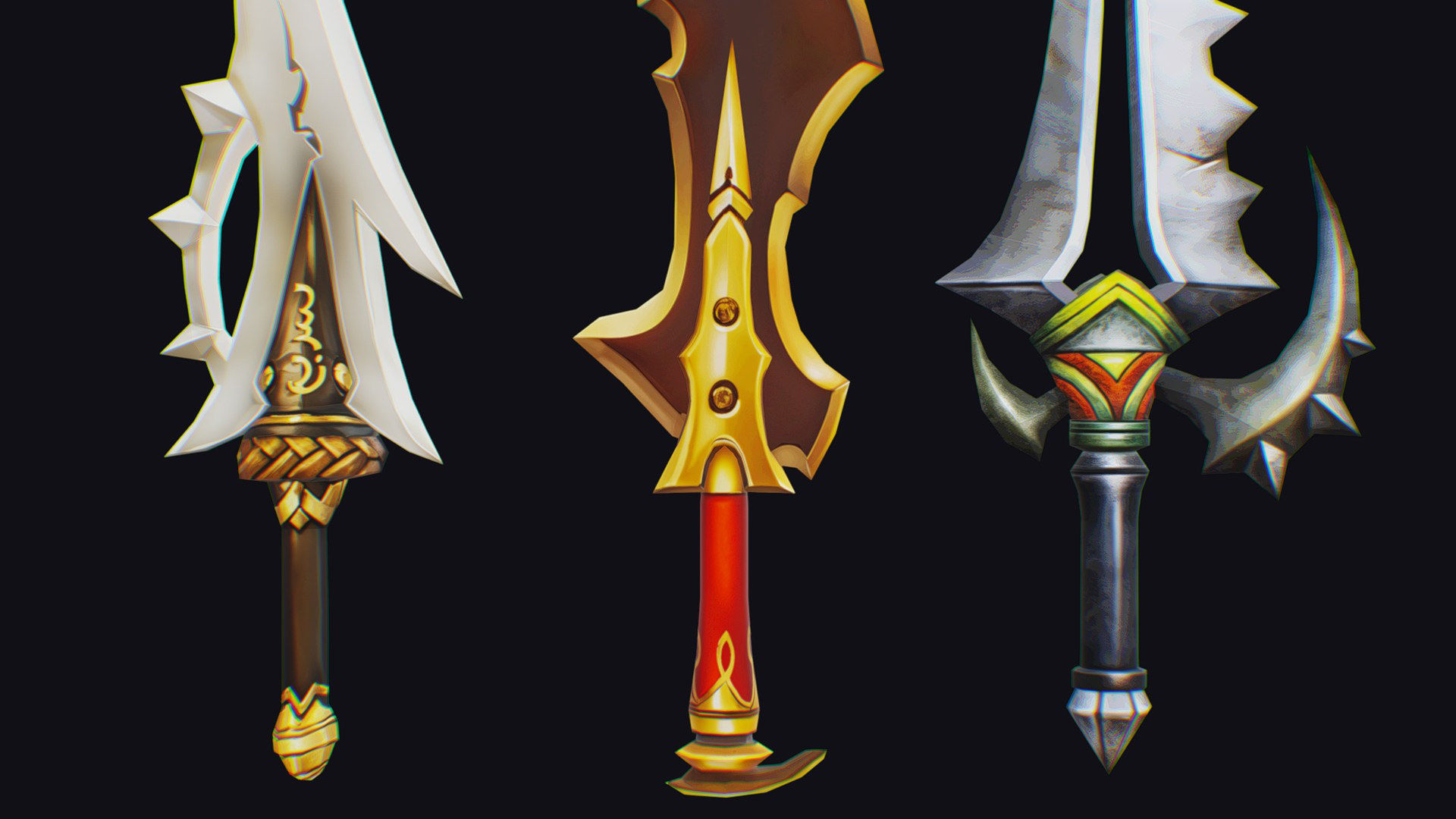 Dual Handed Dagger Edged Weapon Melee Knife Blade Low-poly 3D model_9