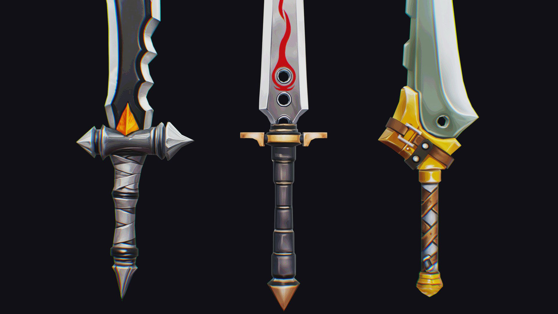 Dual Handed Dagger Edged Weapon Melee Knife Blade Low-poly 3D model_7