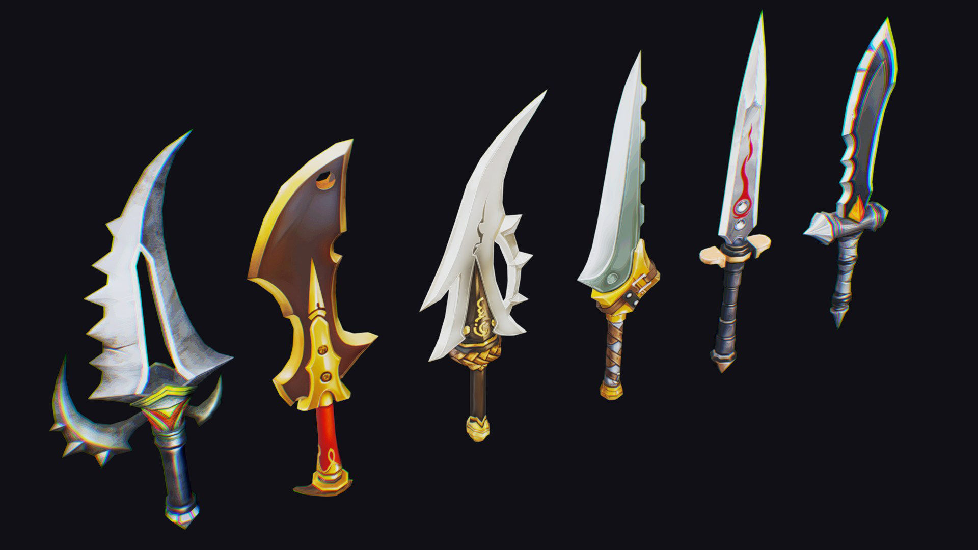 Dual Handed Dagger Edged Weapon Melee Knife Blade Low-poly 3D model_4