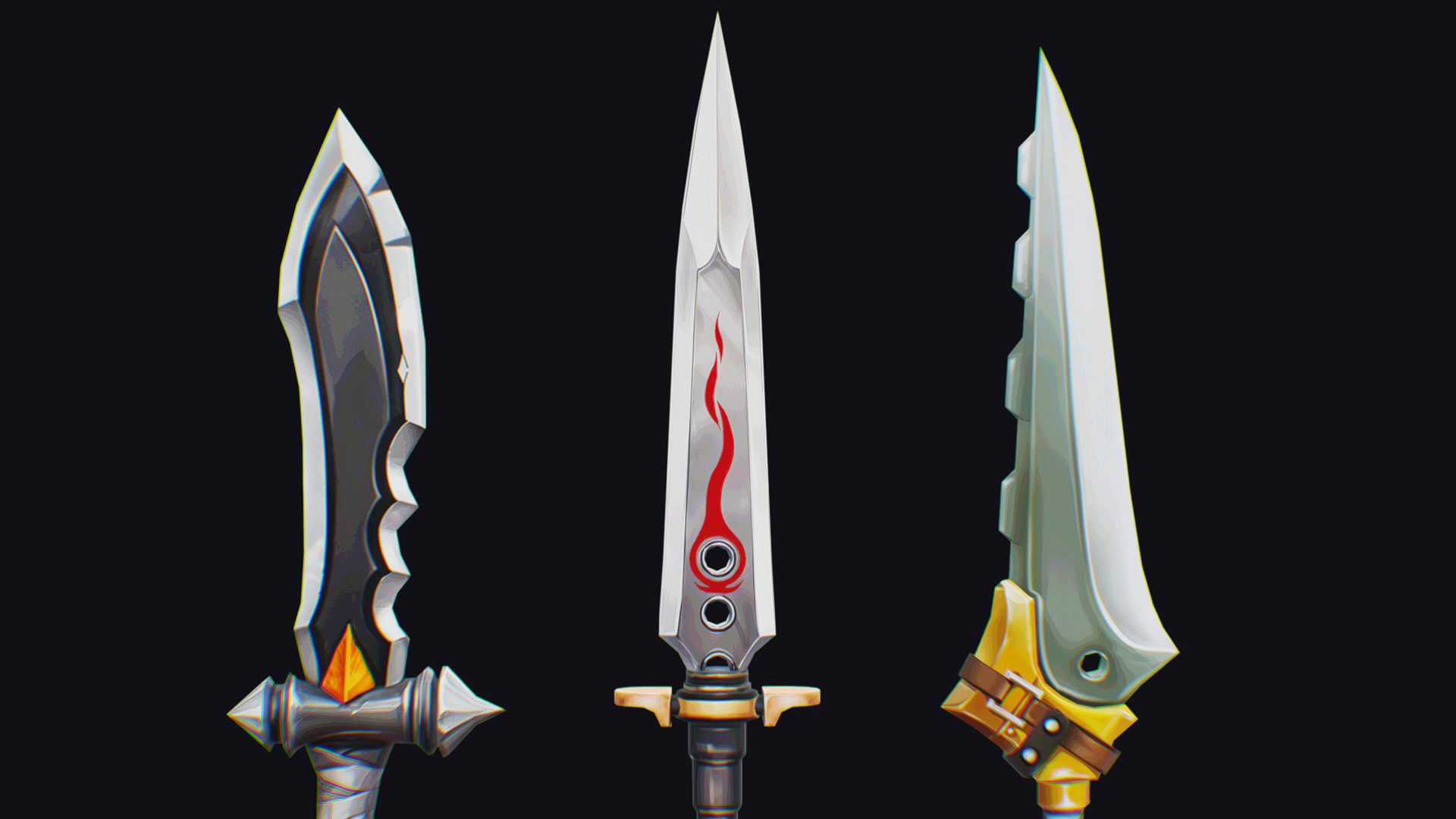 Dual Handed Dagger Edged Weapon Melee Knife Blade Low-poly 3D model_8