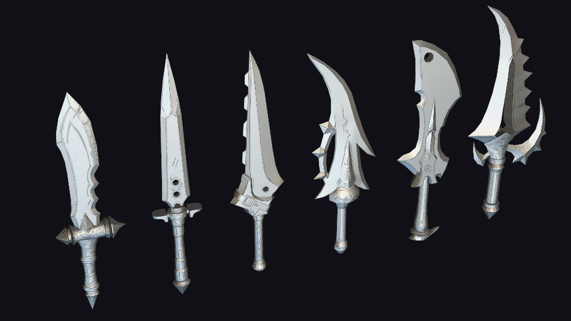 Dual Handed Dagger Edged Weapon Melee Knife Blade Low-poly 3D model_14