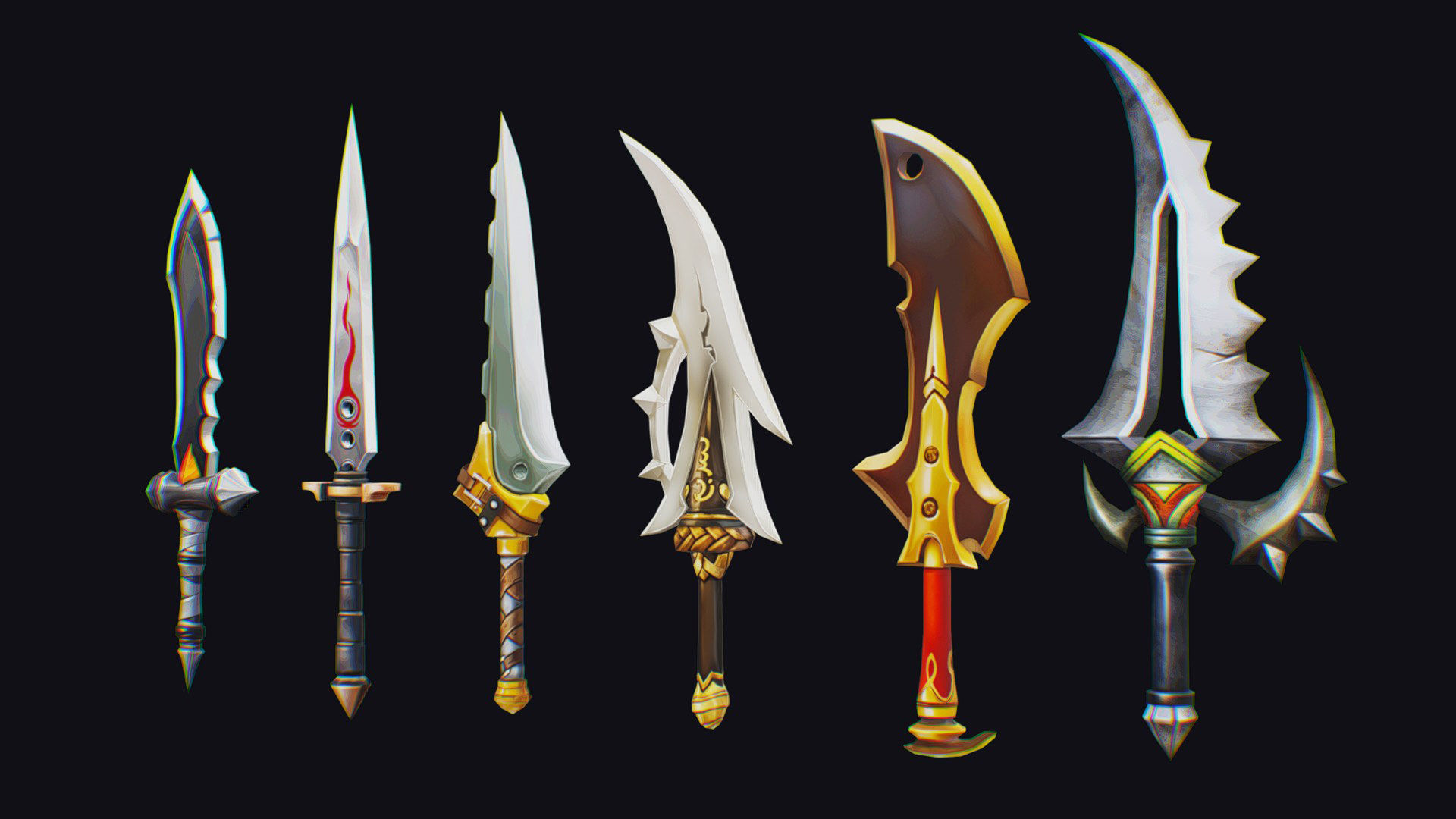 Dual Handed Dagger Edged Weapon Melee Knife Blade Low-poly 3D model_1