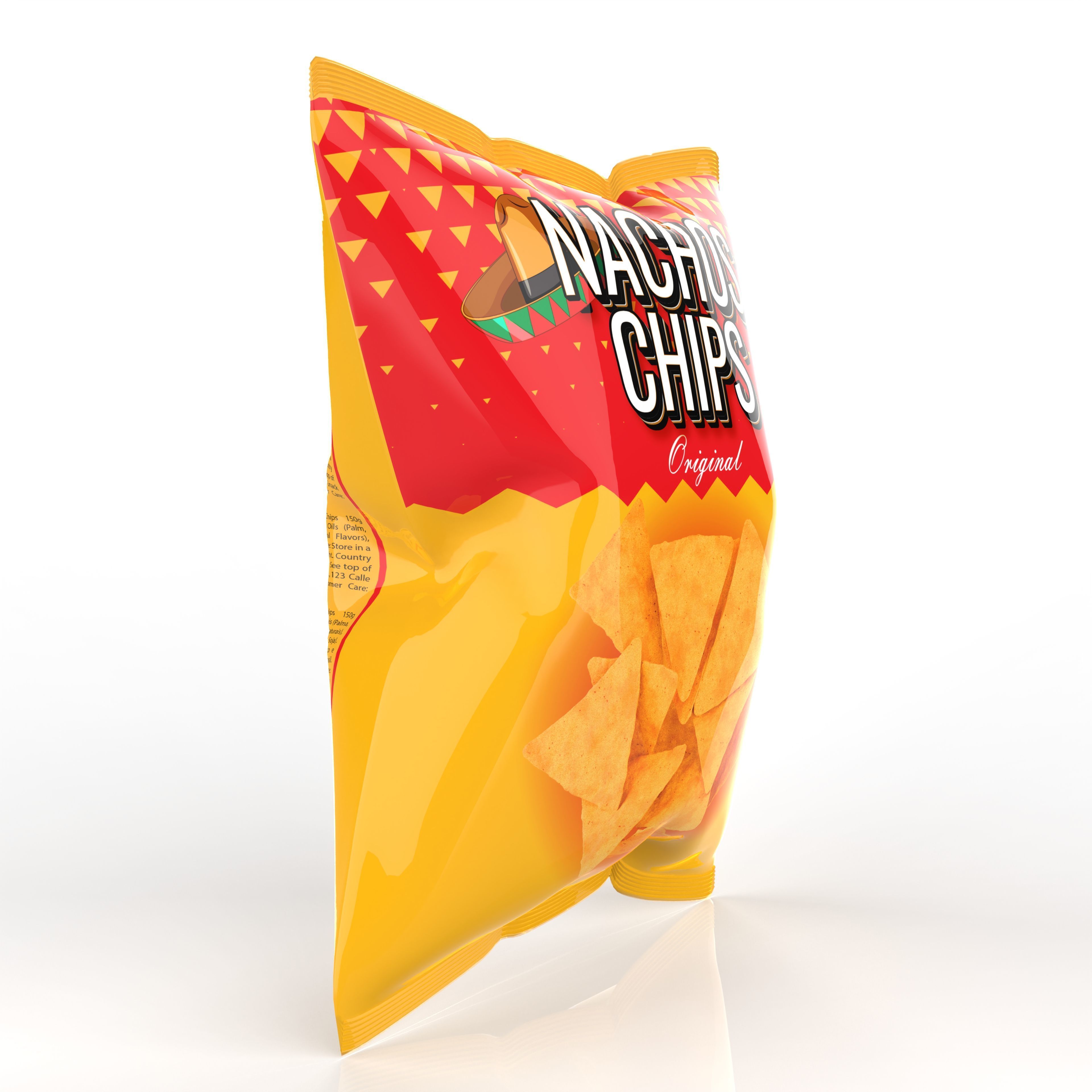 Nachos Chips Bag Packaging Model for Snack Branding 3D model_1