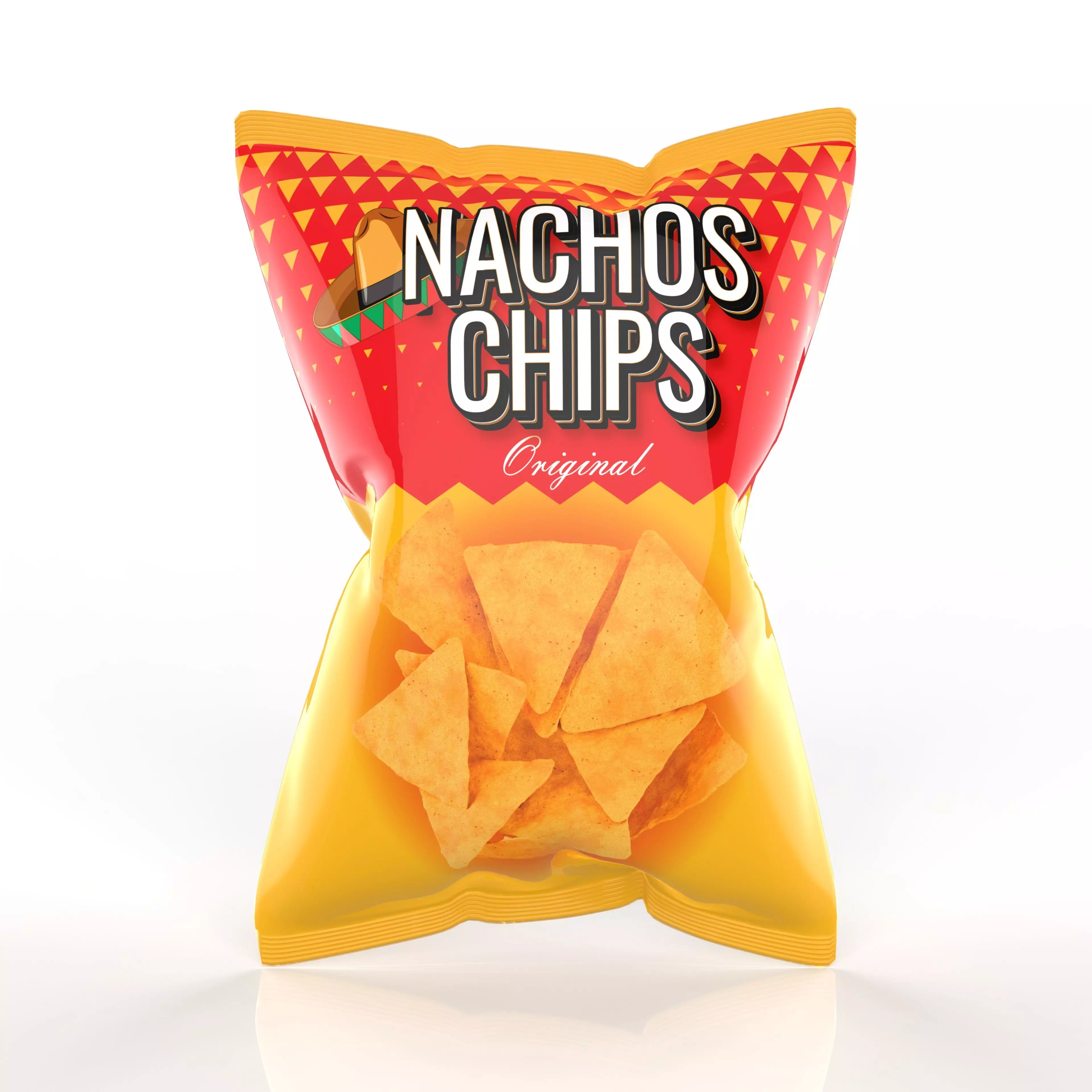 Nachos Chips Bag Packaging Model for Snack Branding 3D model_0