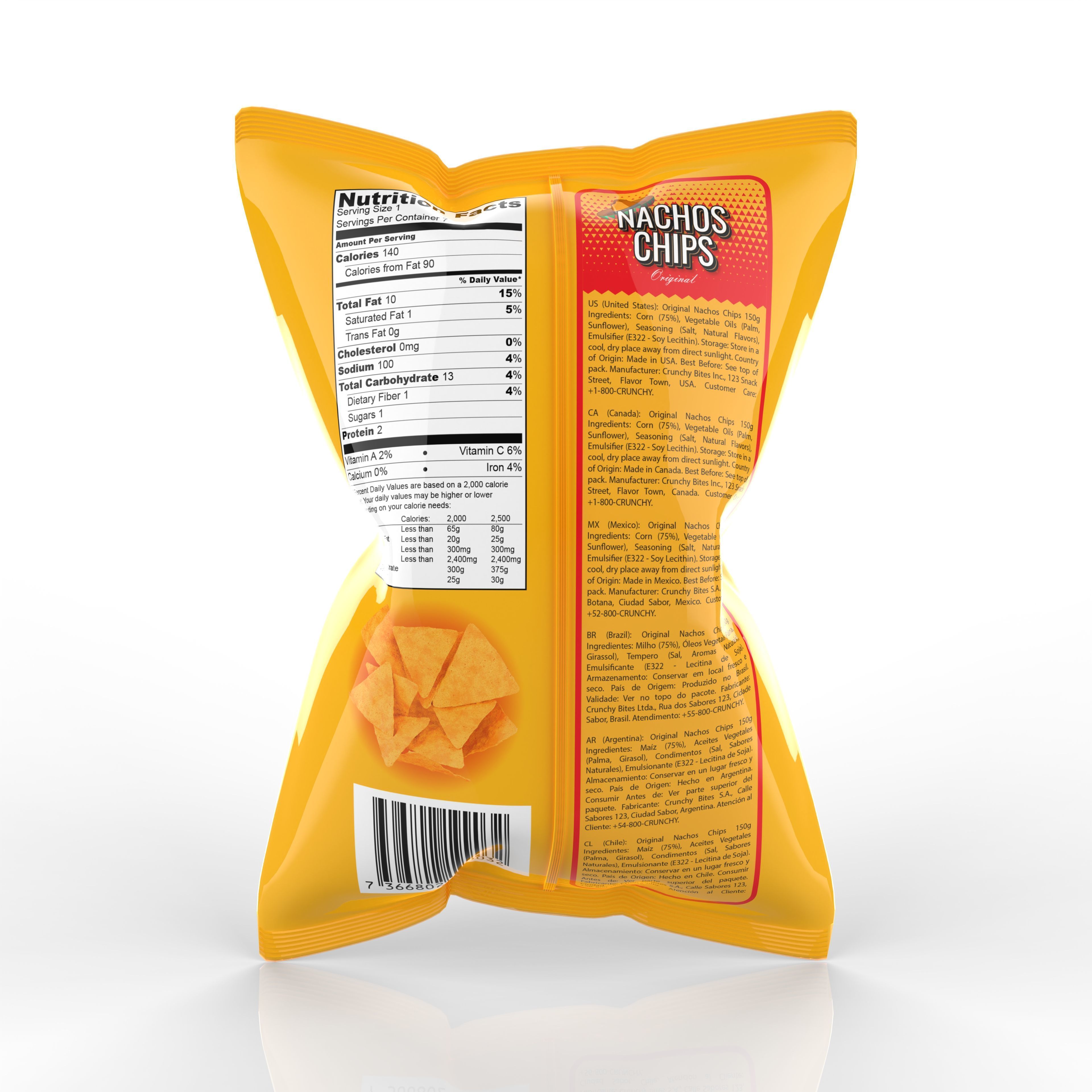 Nachos Chips Bag Packaging Model for Snack Branding 3D model_2