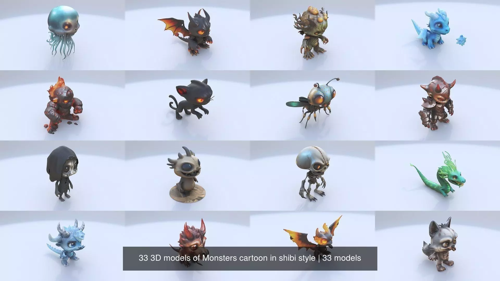 33 3D models of Monsters cartoon in shibi style 3D Model Collection_0