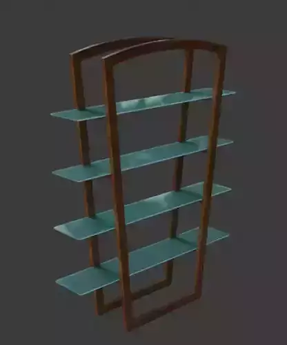 high V shelf of wood and glass 