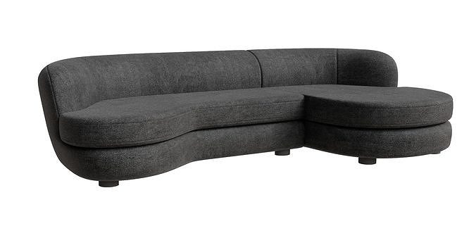 Grey L Curved Upholstered Sofa Low-poly 3D model