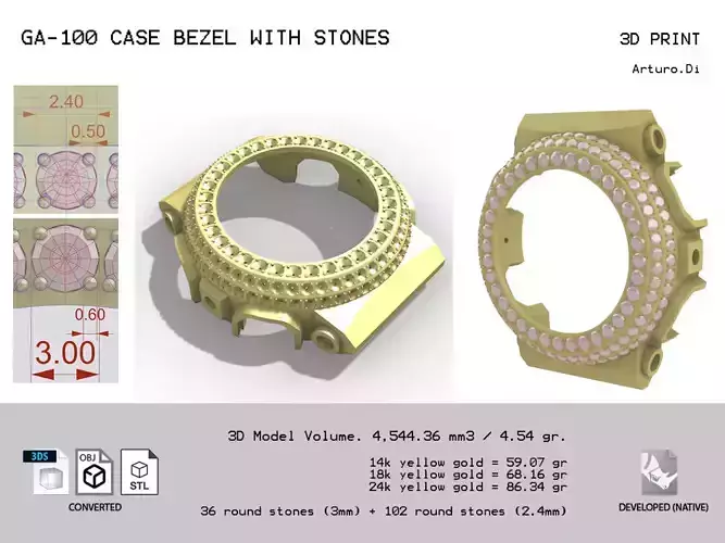 Watch Bezel Case GA 100 3D print model