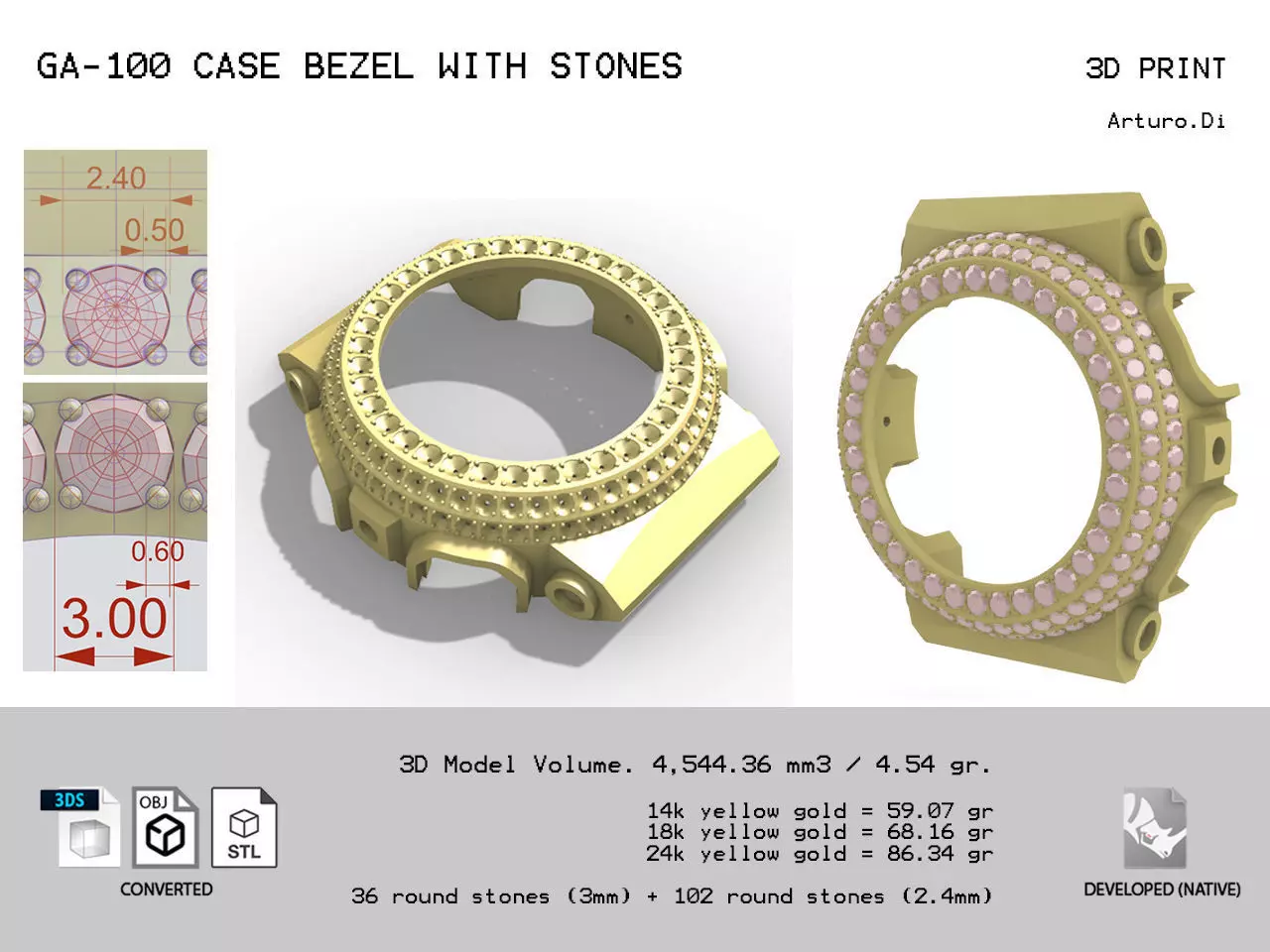 Watch Bezel Case GA 100 3D print model_0