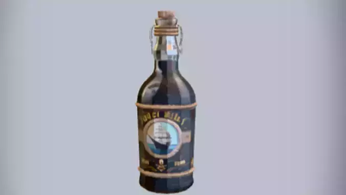 Glass rum bottle with label 