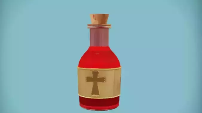 Glass bottle with red liquid