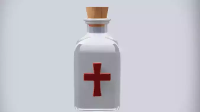 glass bottle with red cross emblem