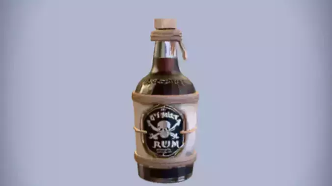 bottle of rum with skull label 3D model