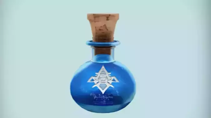 blue potion bottle with cork lid 3D model