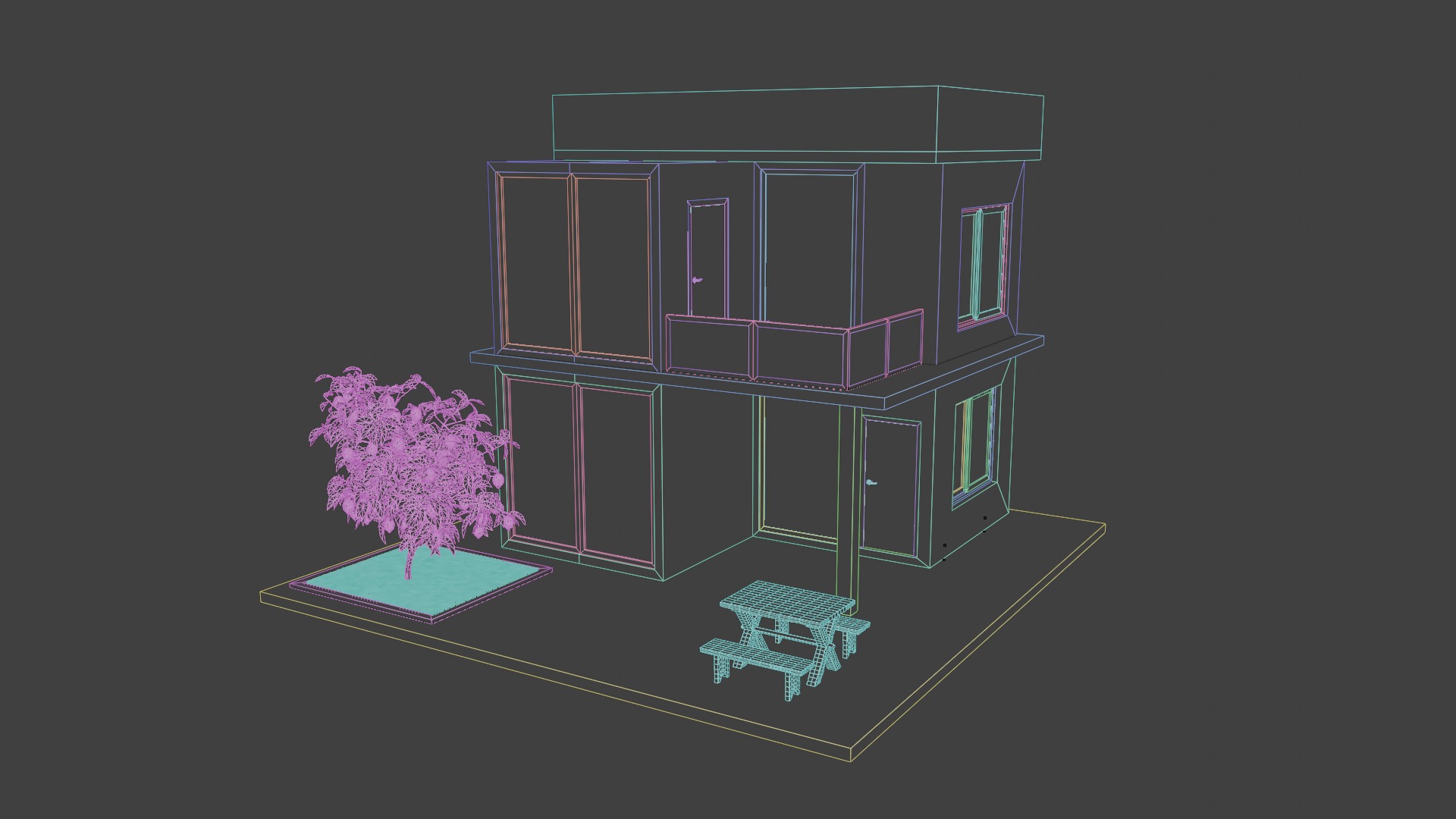 Isometric Modern Villa Exterior Low-poly 3D model_2