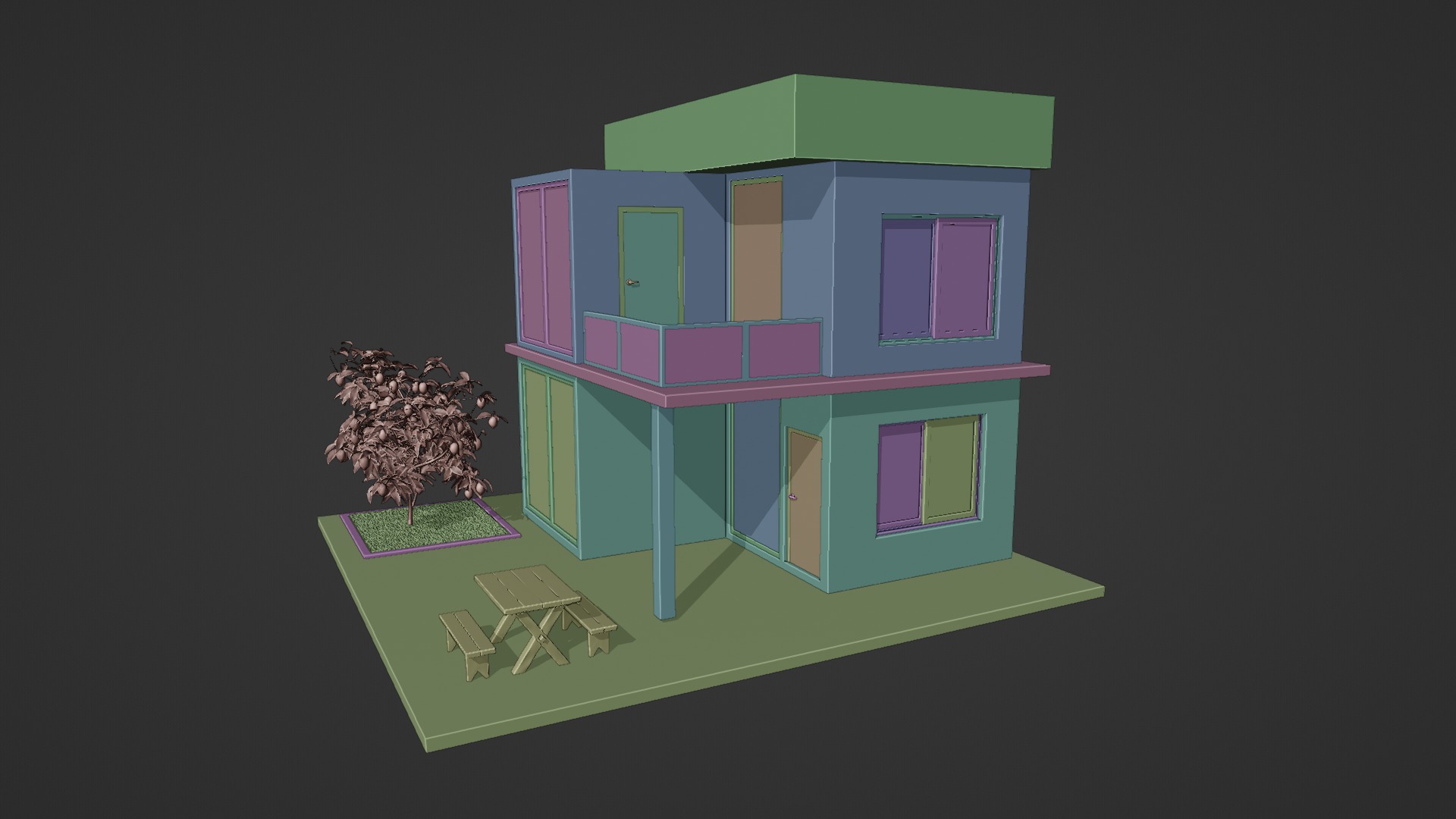 Isometric Modern Villa Exterior Low-poly 3D model_4