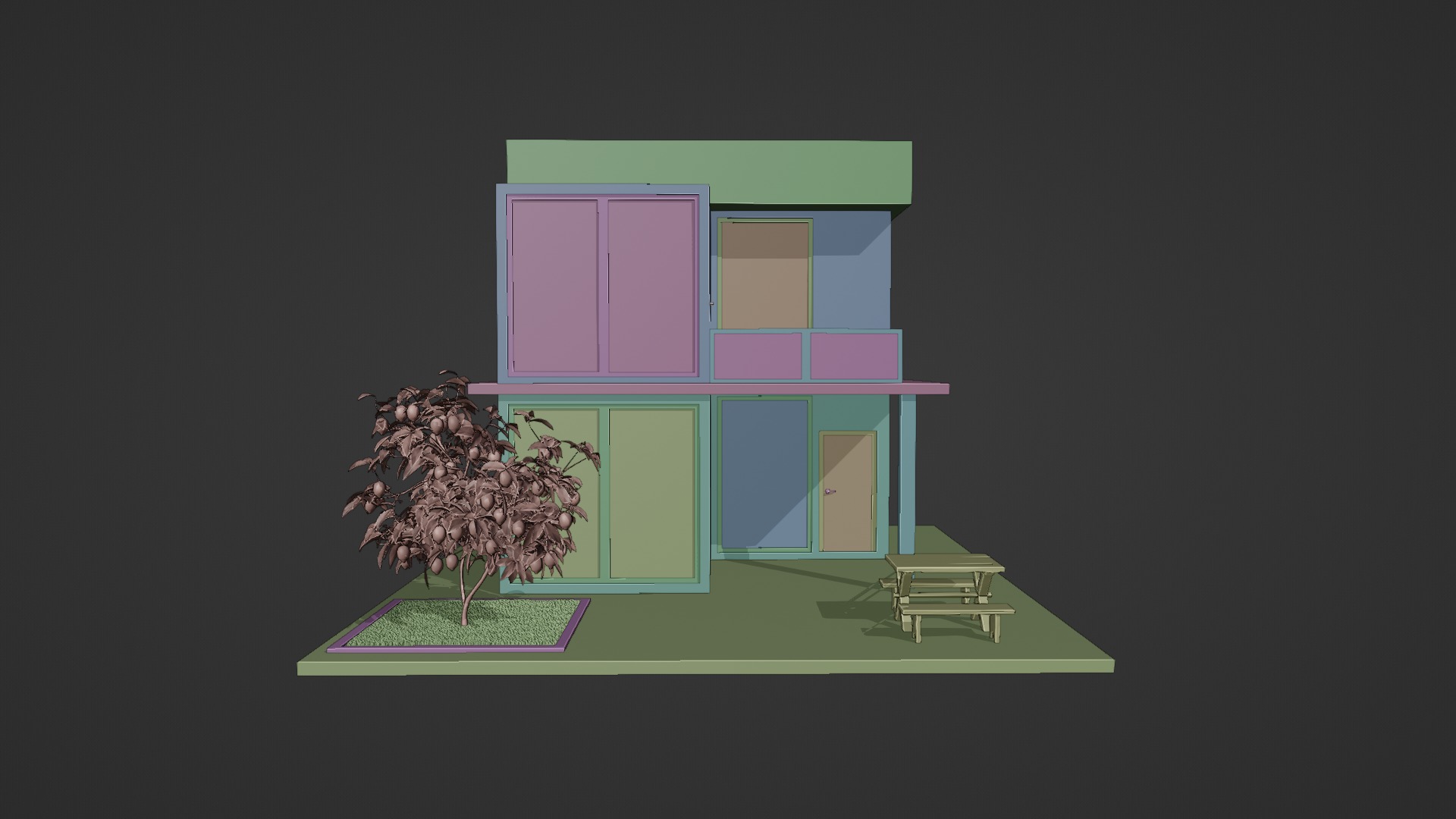 Isometric Modern Villa Exterior Low-poly 3D model_6