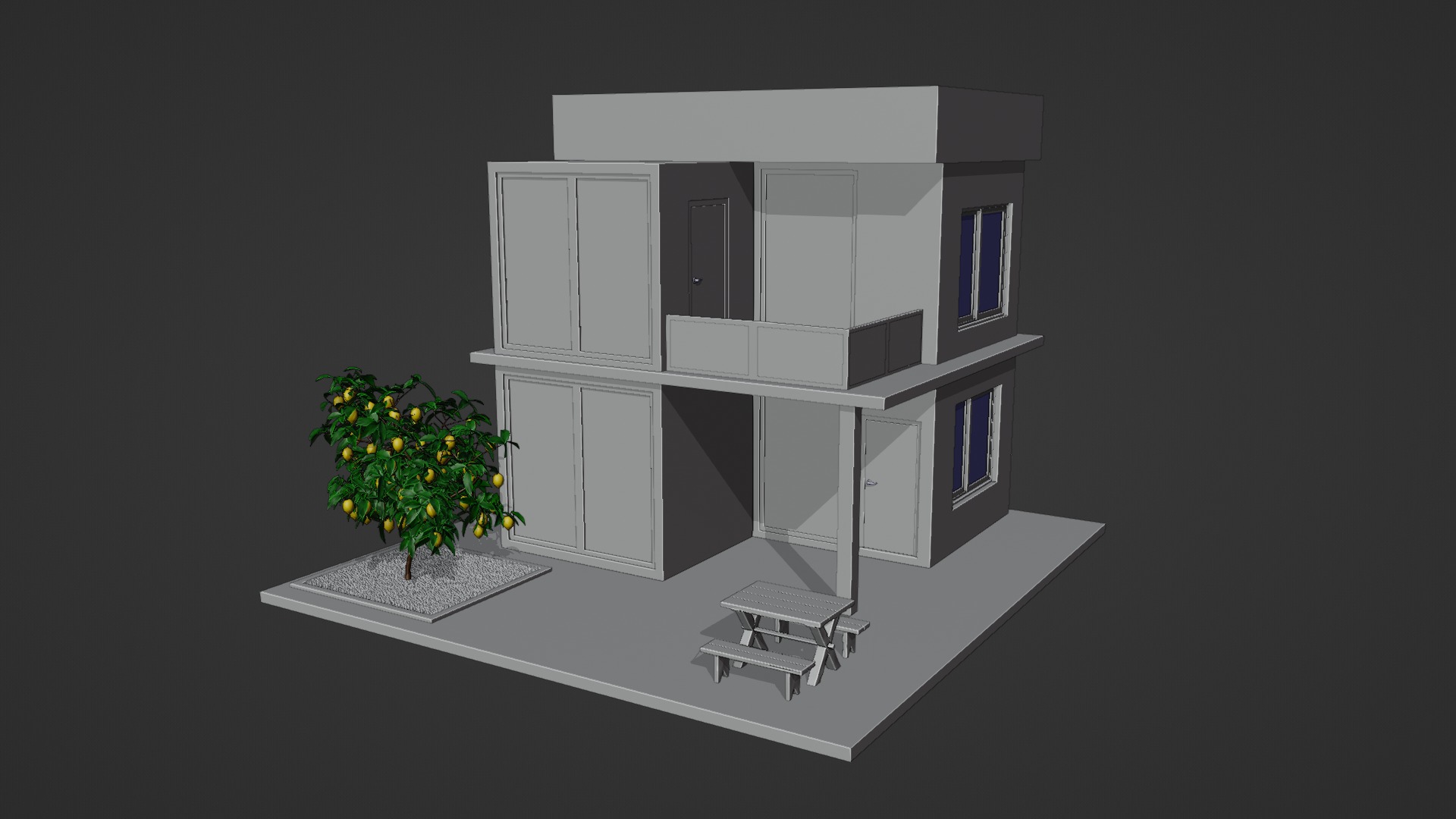 Isometric Modern Villa Exterior Low-poly 3D model_1