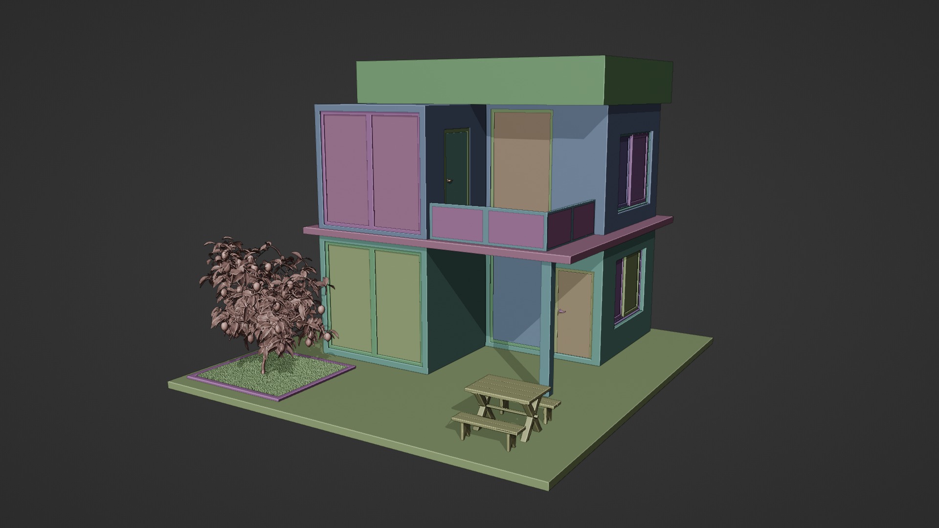 Isometric Modern Villa Exterior Low-poly 3D model_3