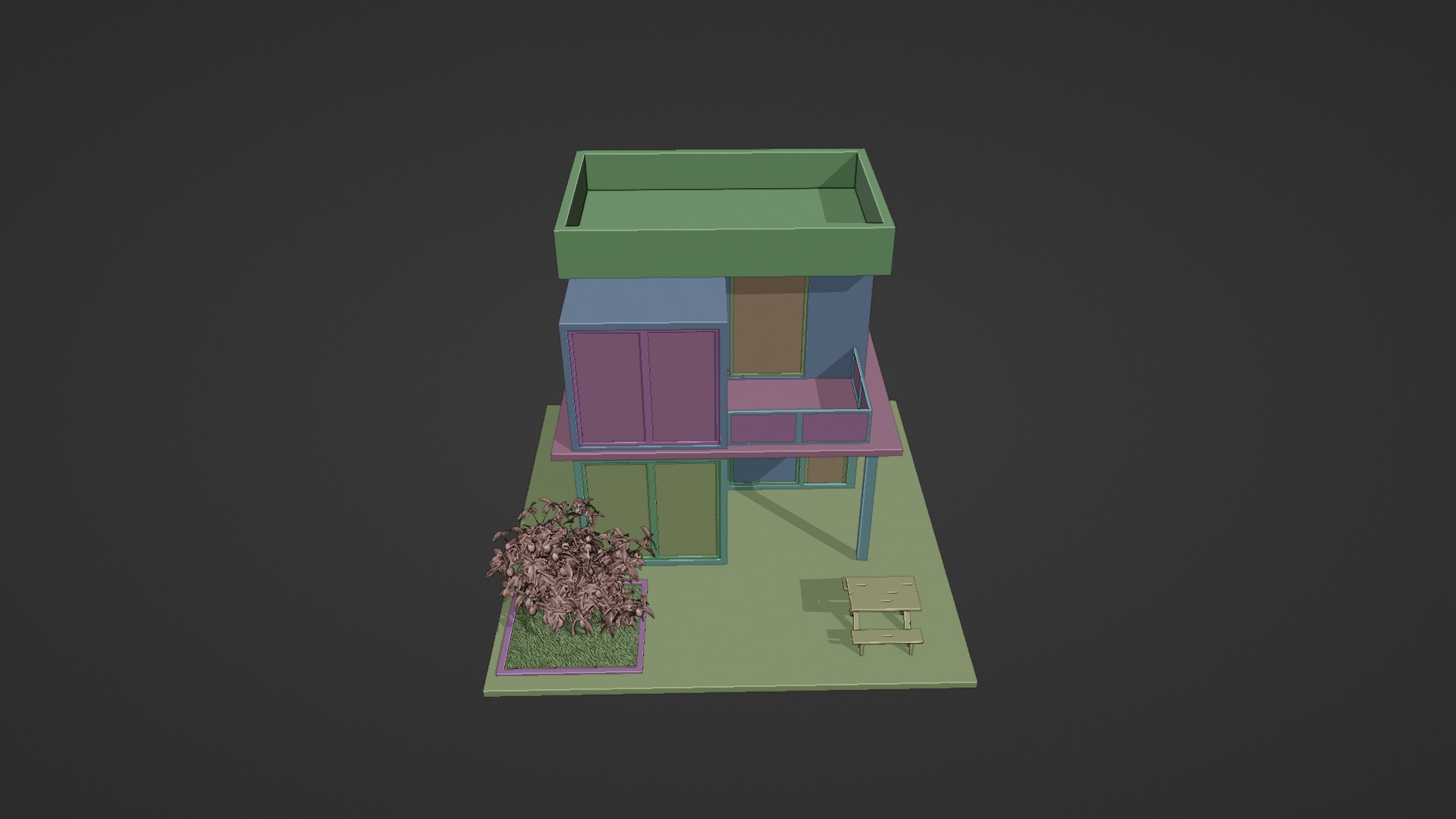 Isometric Modern Villa Exterior Low-poly 3D model_5