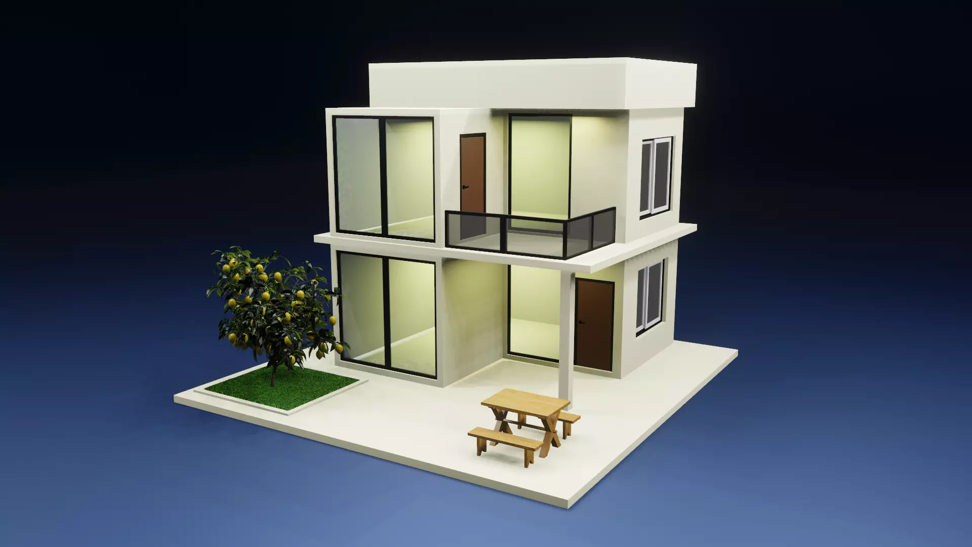 Isometric Modern Villa Exterior Low-poly 3D model_0