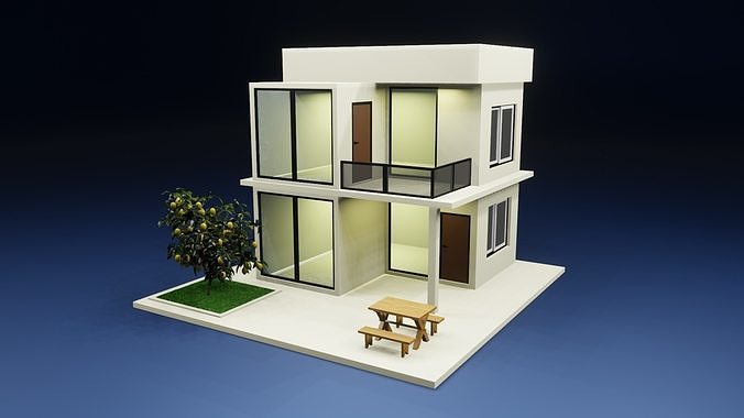 Isometric Modern Villa Exterior Low-poly 3D model