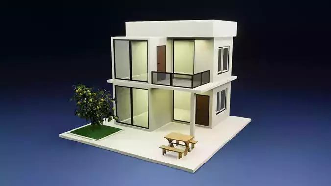 Isometric Modern Villa Exterior Low-poly 3D model
