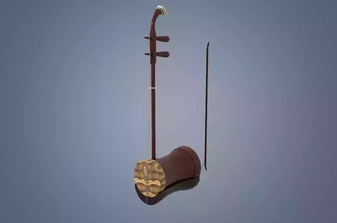 InstrumentErhu musical instrument with wooden stick 3D model