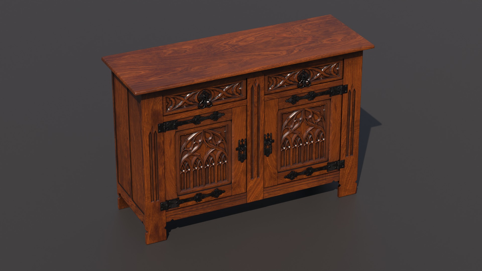 Old chest of drawers with gothic ornaments 3D model_13