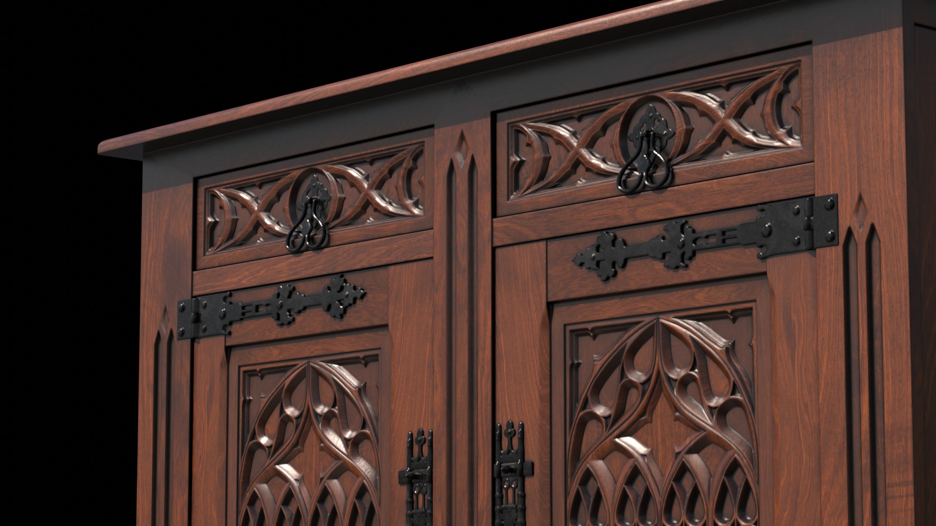 Old chest of drawers with gothic ornaments 3D model_14