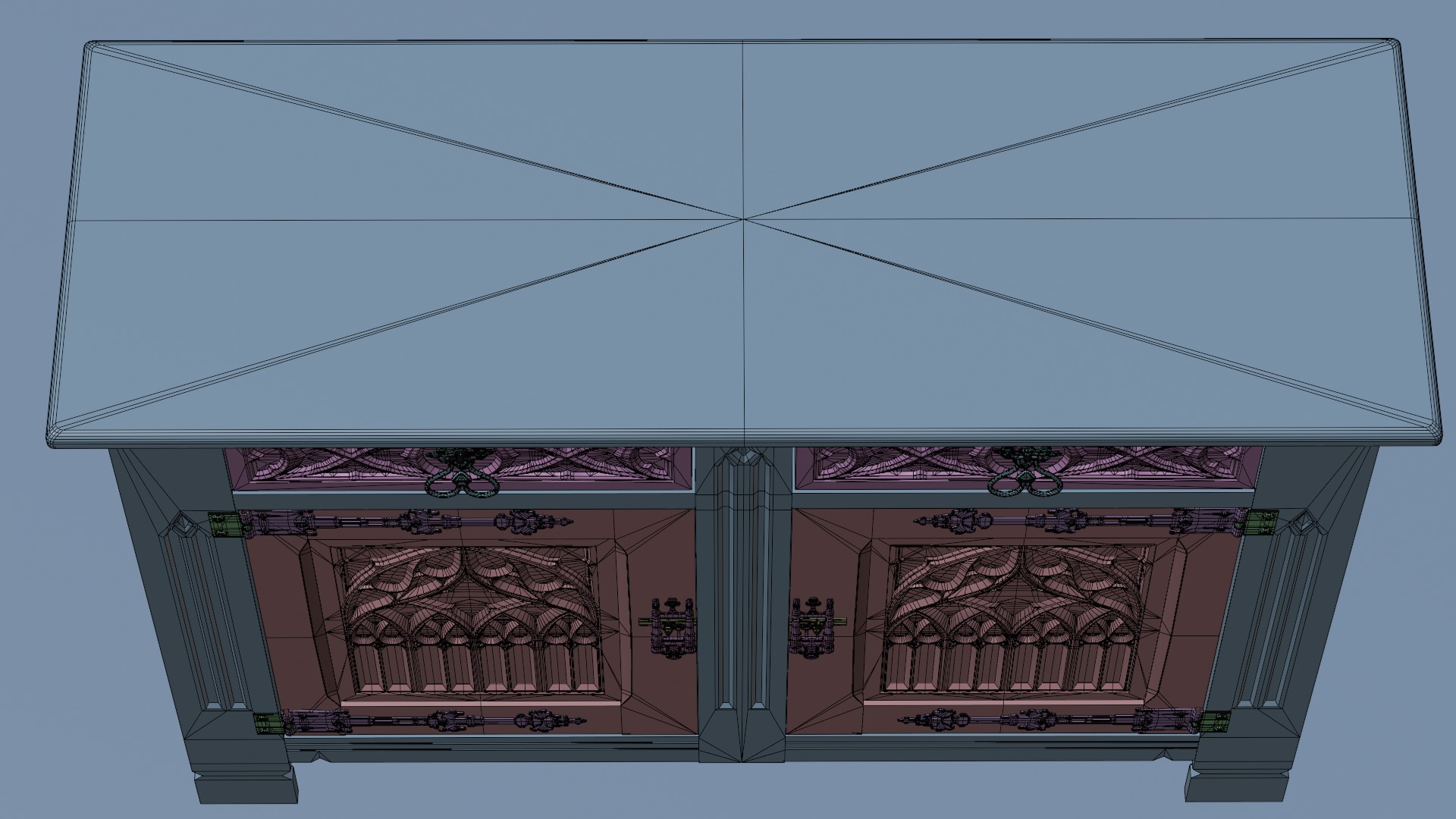 Old chest of drawers with gothic ornaments 3D model_29