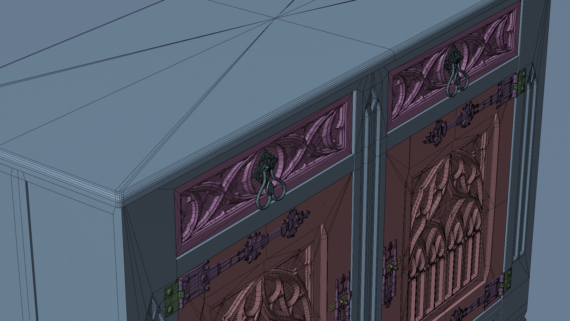 Old chest of drawers with gothic ornaments 3D model_25