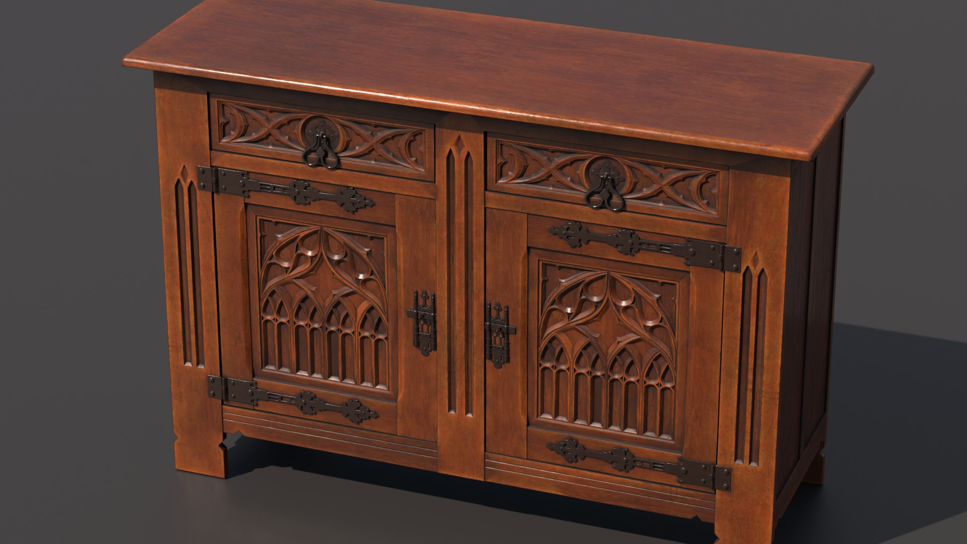 Old chest of drawers with gothic ornaments 3D model_3