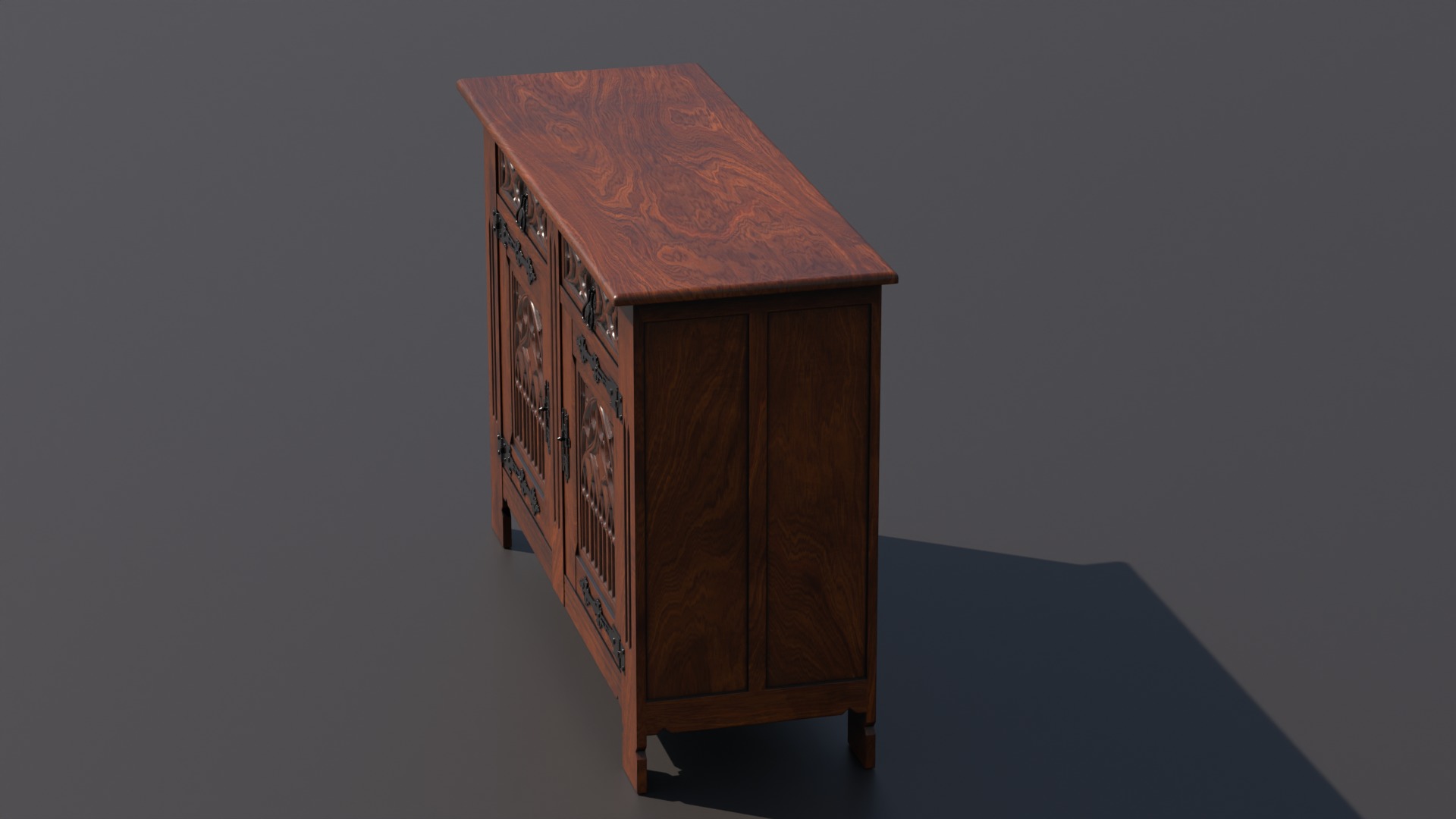 Old chest of drawers with gothic ornaments 3D model_11