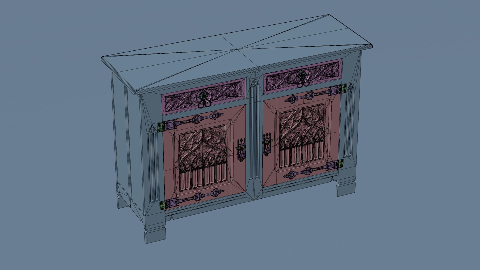 Old chest of drawers with gothic ornaments 3D model_20