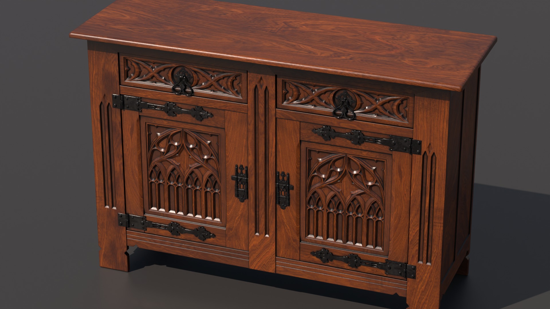 Old chest of drawers with gothic ornaments 3D model_16