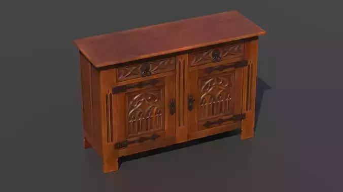 Old chest of drawers with gothic ornaments