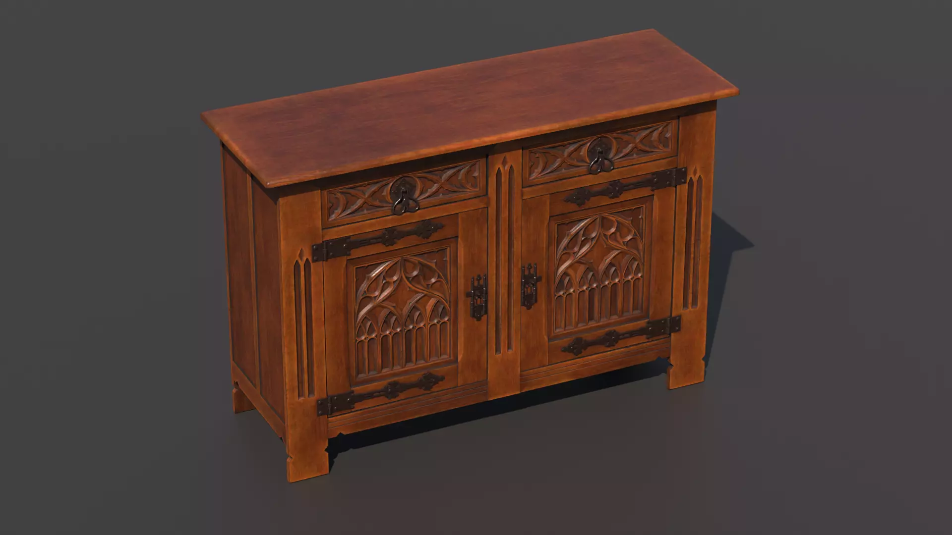 Old chest of drawers with gothic ornaments 3D model_0