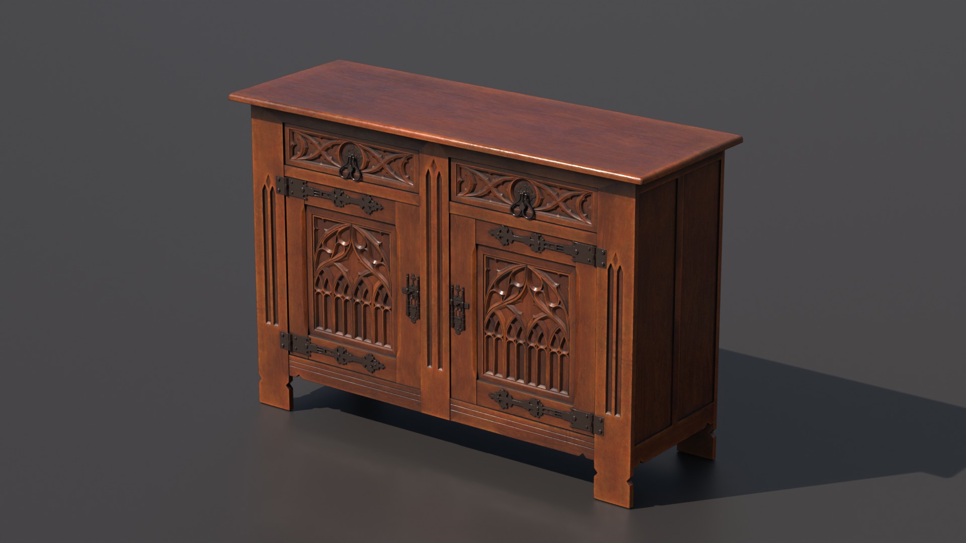 Old chest of drawers with gothic ornaments 3D model_4