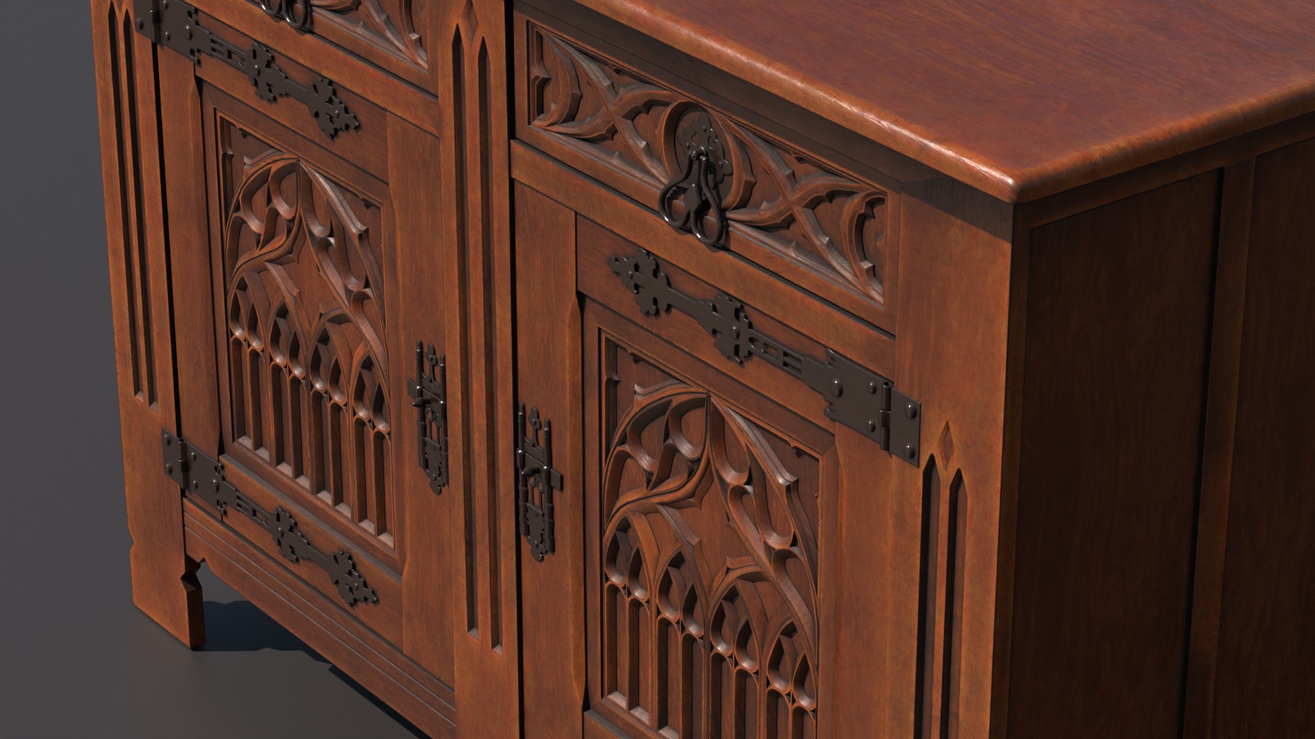 Old chest of drawers with gothic ornaments 3D model_2