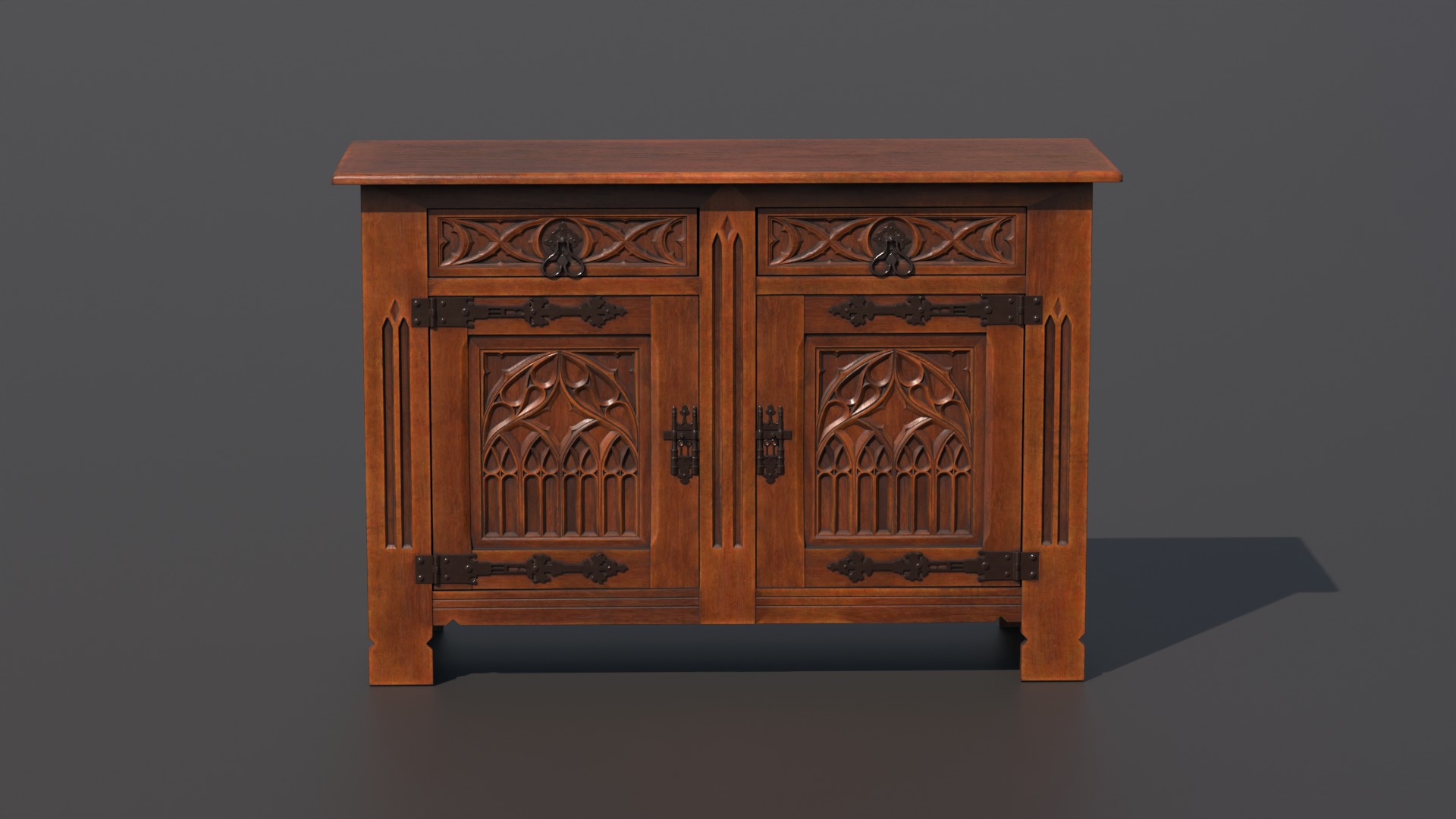 Old chest of drawers with gothic ornaments 3D model_1