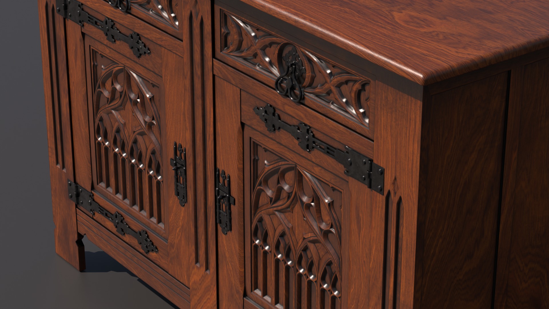 Old chest of drawers with gothic ornaments 3D model_15